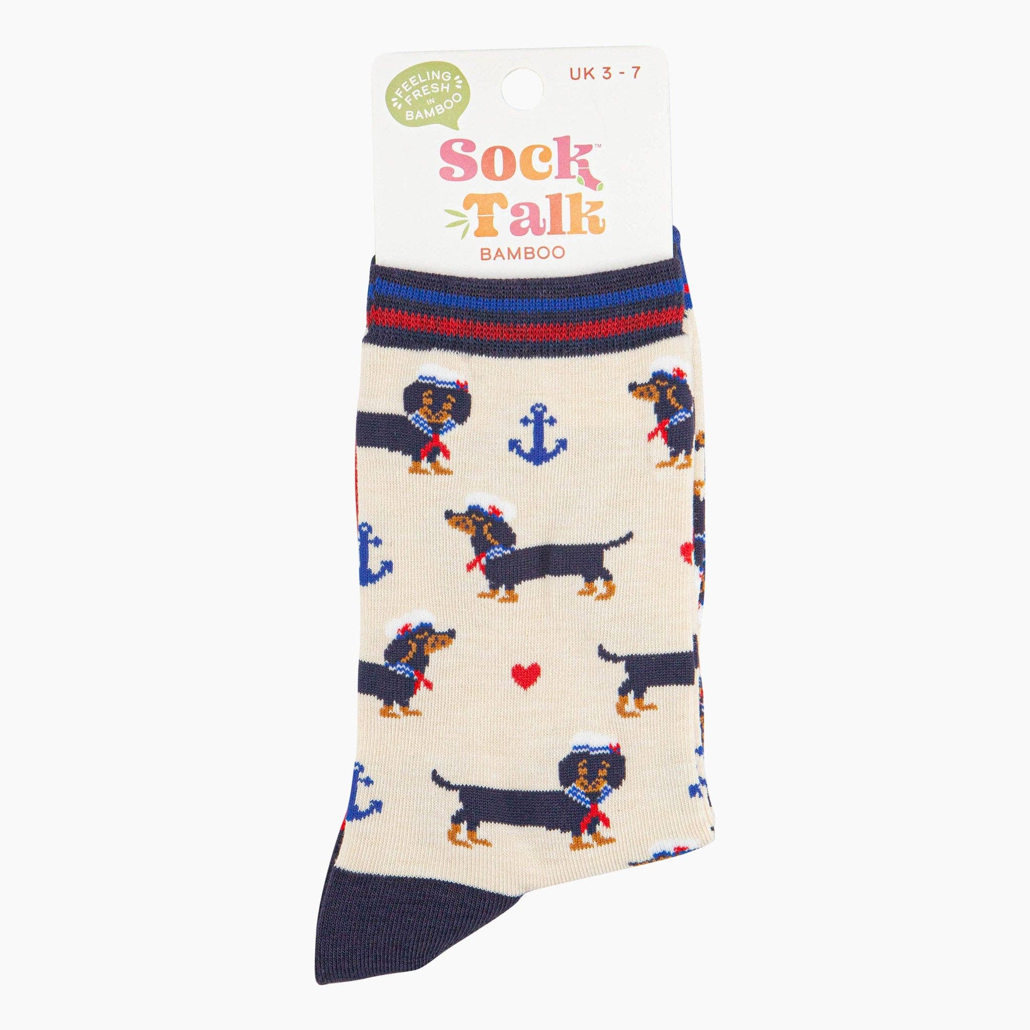 Sock Talk - Sausage Dog Sailor Bamboo Socks in Cream