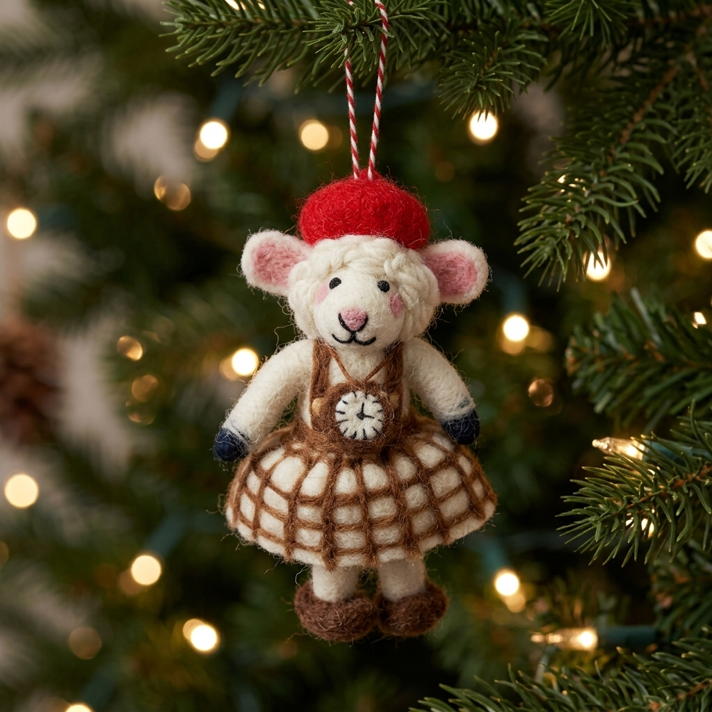 NAMASTE ARTISANS - Parisian Timekeeper Sheep Wool Felt Christmas Ornament