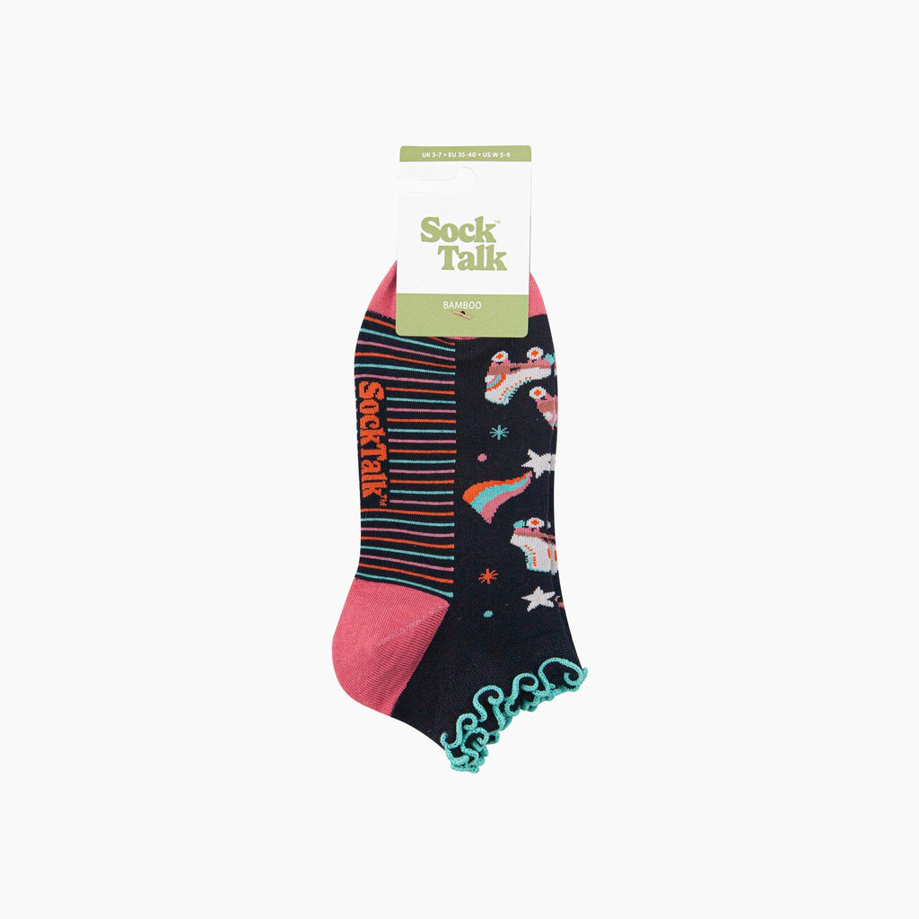 Sock Talk - Retro Rollerskates Women's Bamboo Trainer Socks in Black