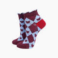 Sock Talk - Heart Argyle Women's Bamboo Trainer Socks in Burgundy/Blue
