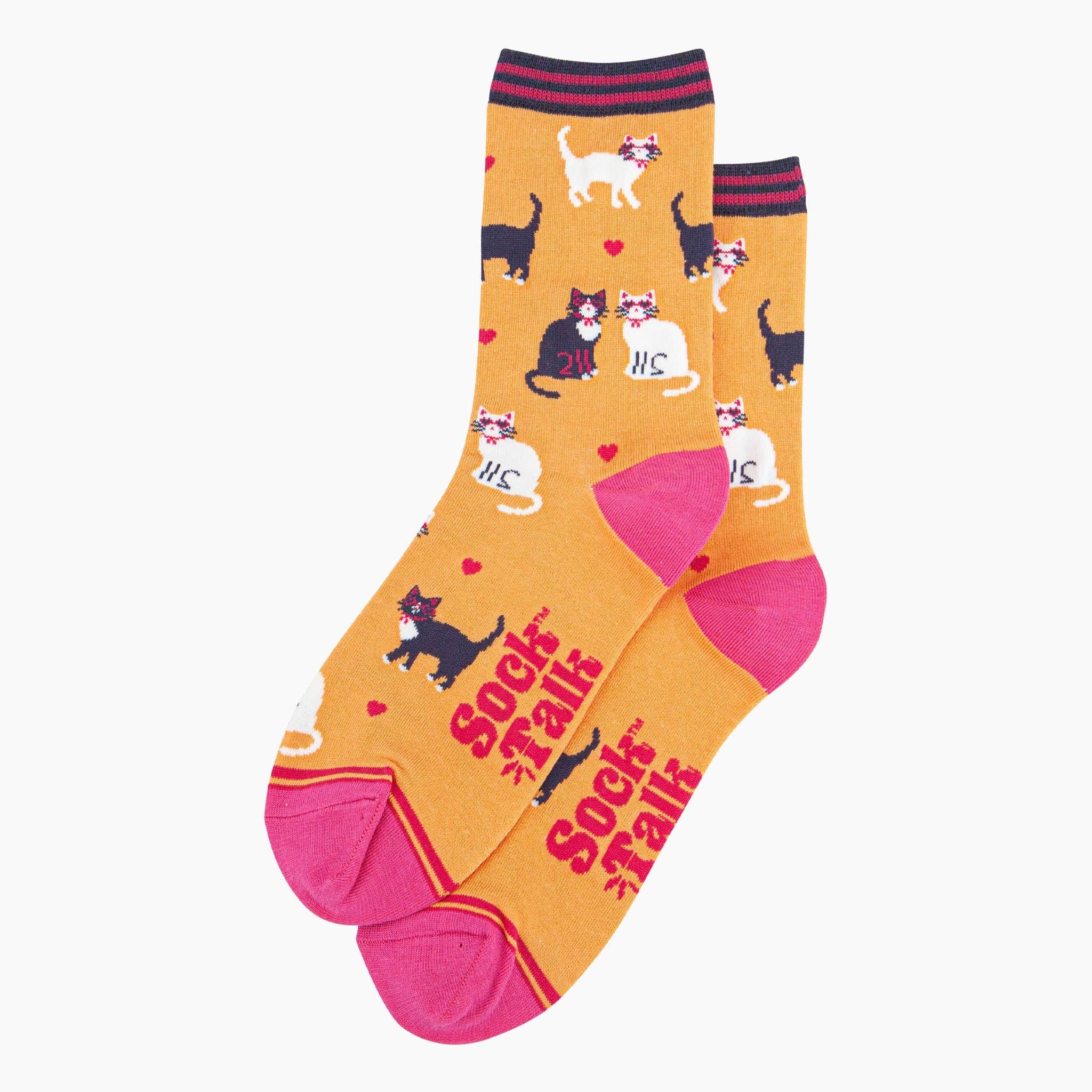Sock Talk - Cats in Love Bamboo Socks in Orange