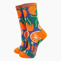Sock Talk - Women's Bamboo Socks - Blue, Orange Tree