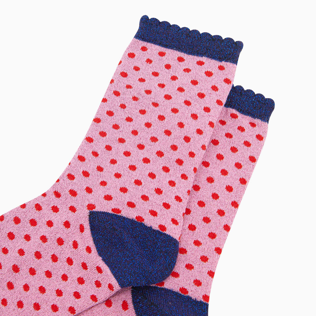 Sock Talk - Polka Dot Cotton Glitter Socks in Pink/Red