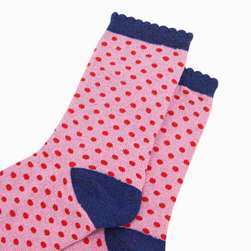 Sock Talk - Polka Dot Cotton Glitter Socks in Pink/Red