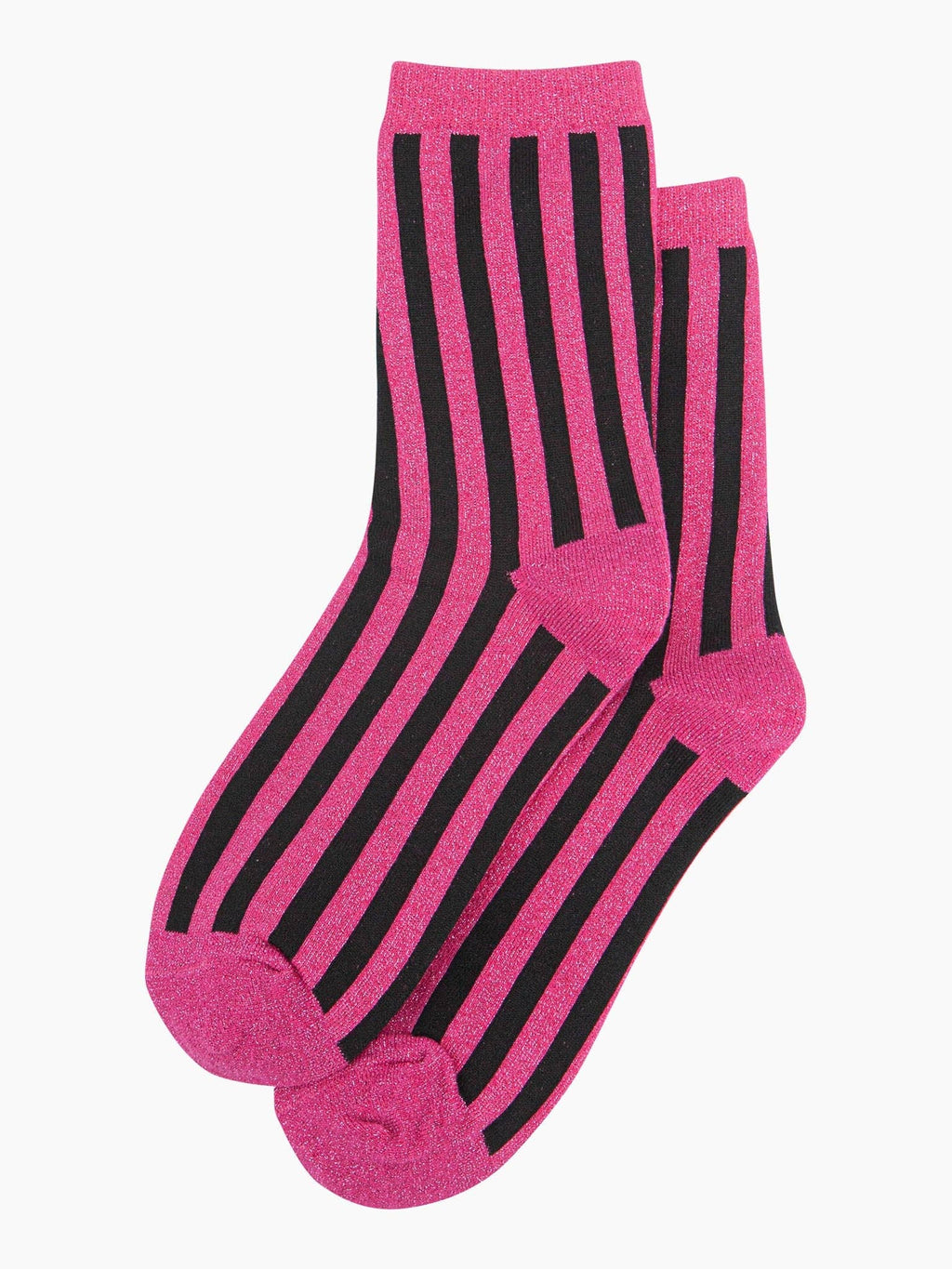 Sock Talk - Women's Glitter Socks - Hot Pink/Black, Stripes