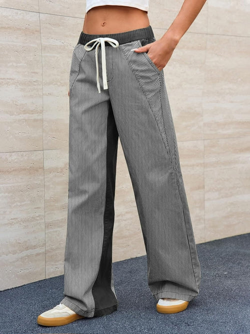 WIDE LEG STRIPE PANT - BLACK/WHITE