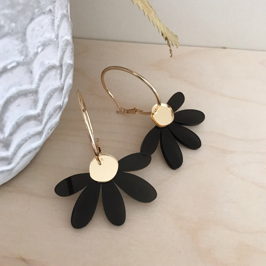 Foxie Collective - Jumbo Daisy Hoop Earrings | Black + Gold