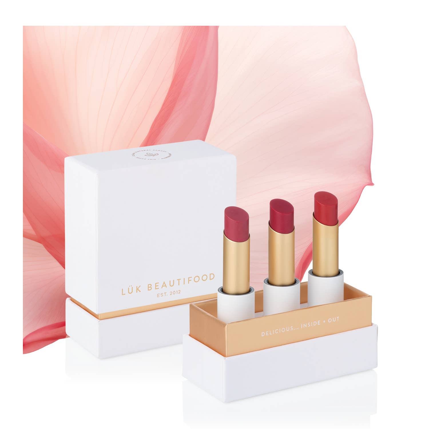 LÜK BEAUTIFOOD [🇦🇺 AUS + USA🇺🇸] - Lip Nourish Trio - Luscious Reds [PINK Packaging]
