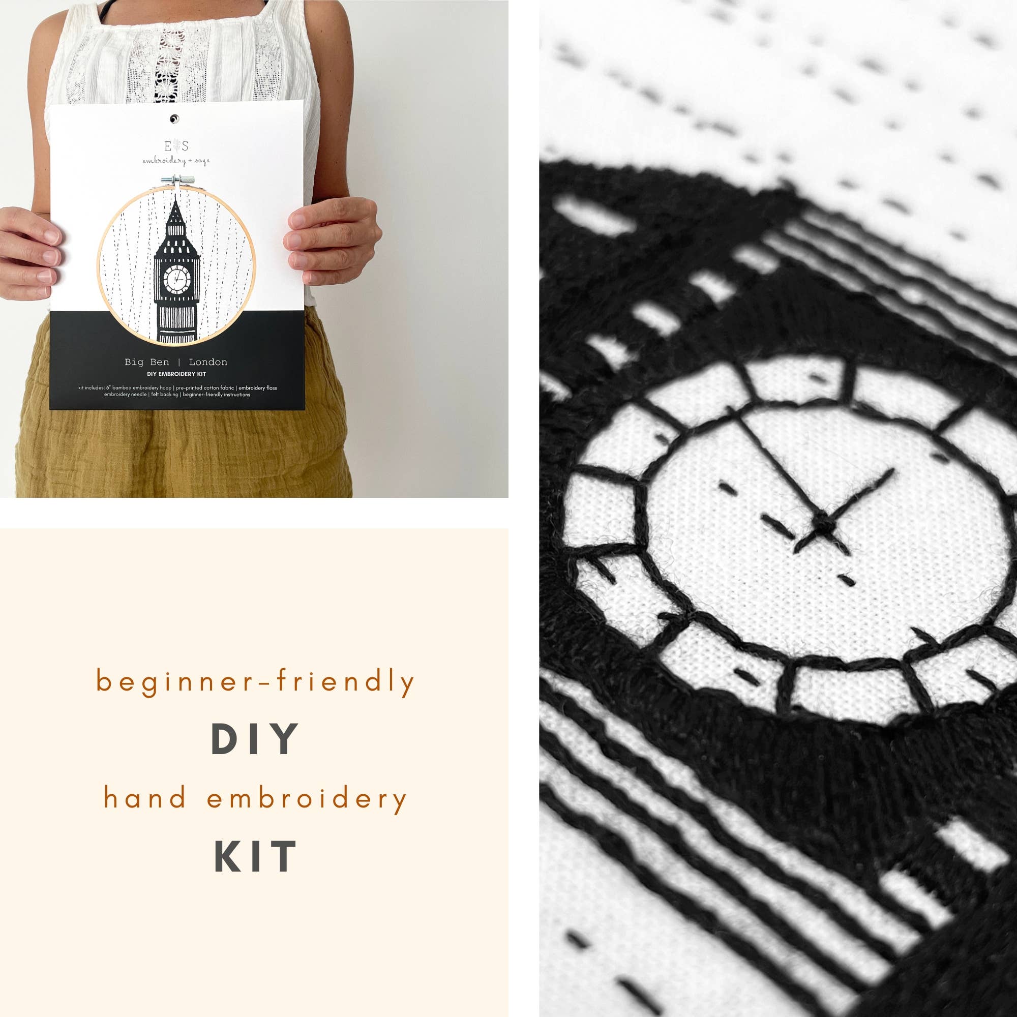Embroidery and Sage - Big Ben | London - full embroidery kit
