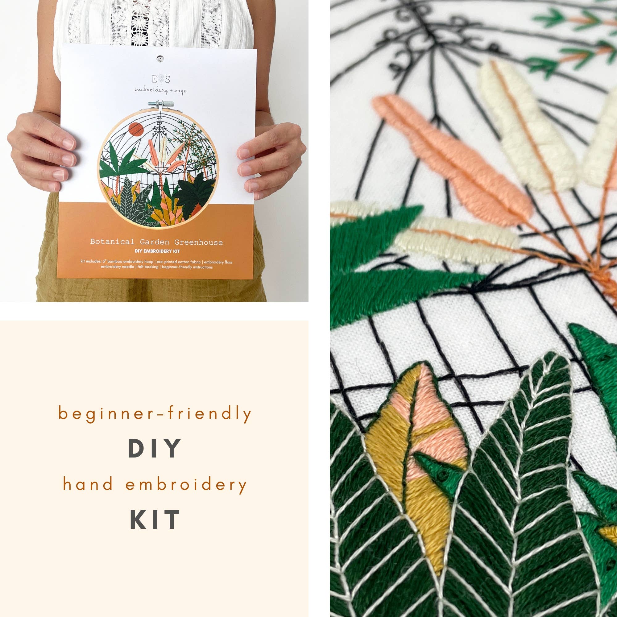 Embroidery and Sage - Botanical Greenhouse Garden - full embroidery kit