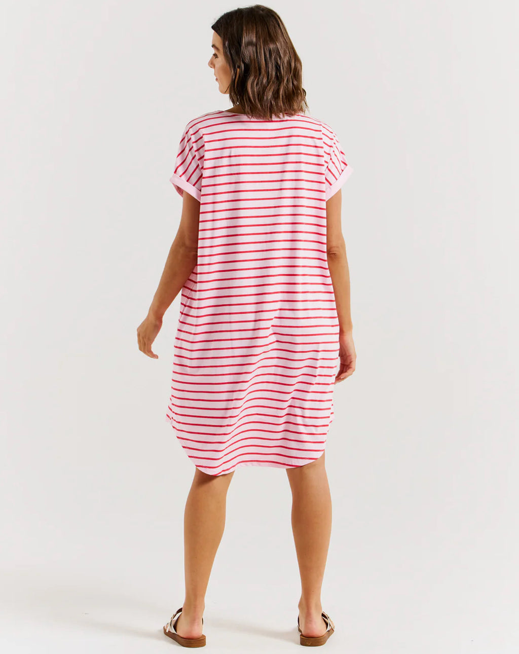 BETTY BASICS MAXINE T-SHIRT DRESS - CHERRY BLOSSOM STRIPE - 0325-01