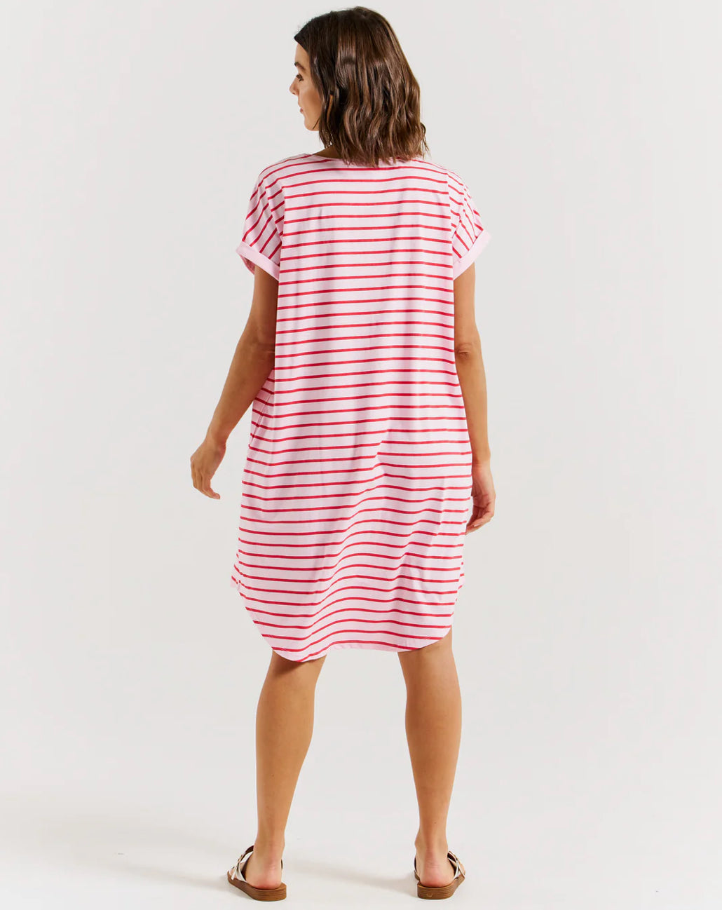 BETTY BASICS MAXINE T-SHIRT DRESS - CHERRY BLOSSOM STRIPE - 0325-01