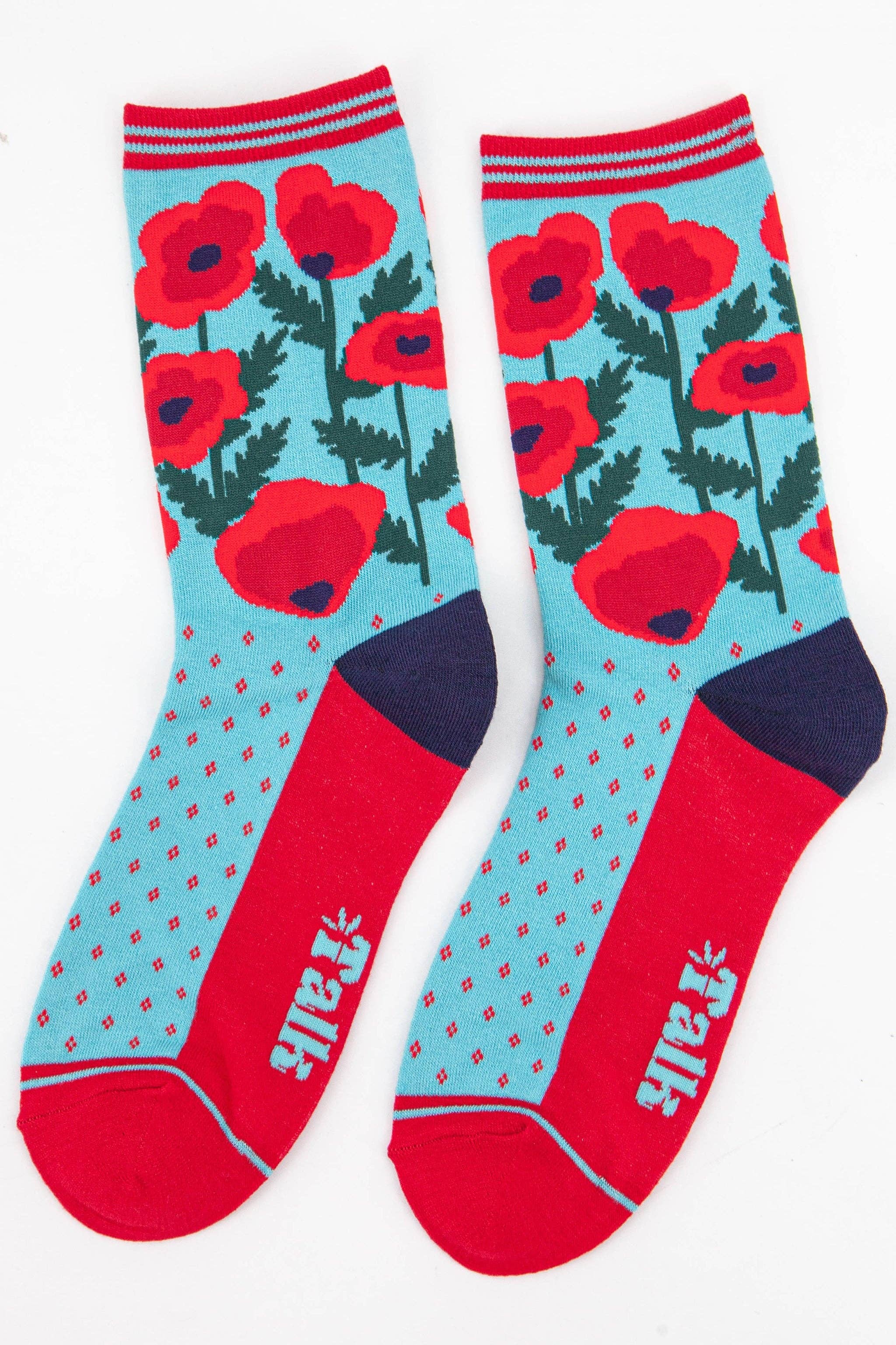 Sock Talk - Women's Bamboo Socks - Blue/Red, Poppy