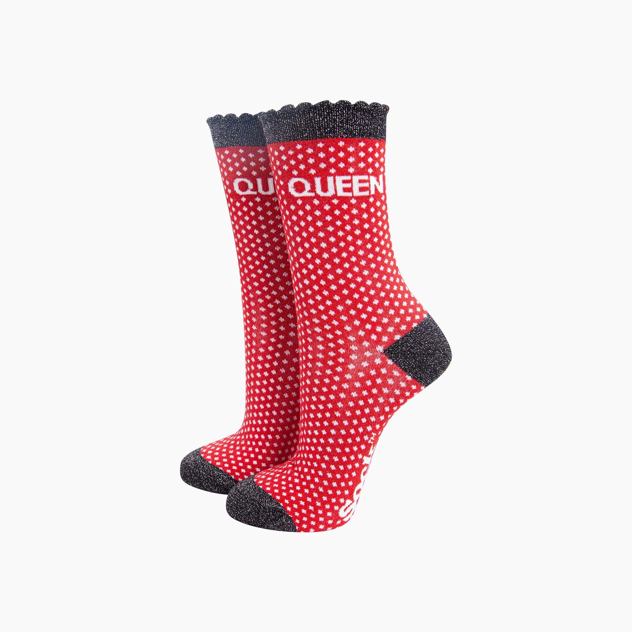 Sock Talk - Queen Spotted Combed Cotton Glitter Socks in Red