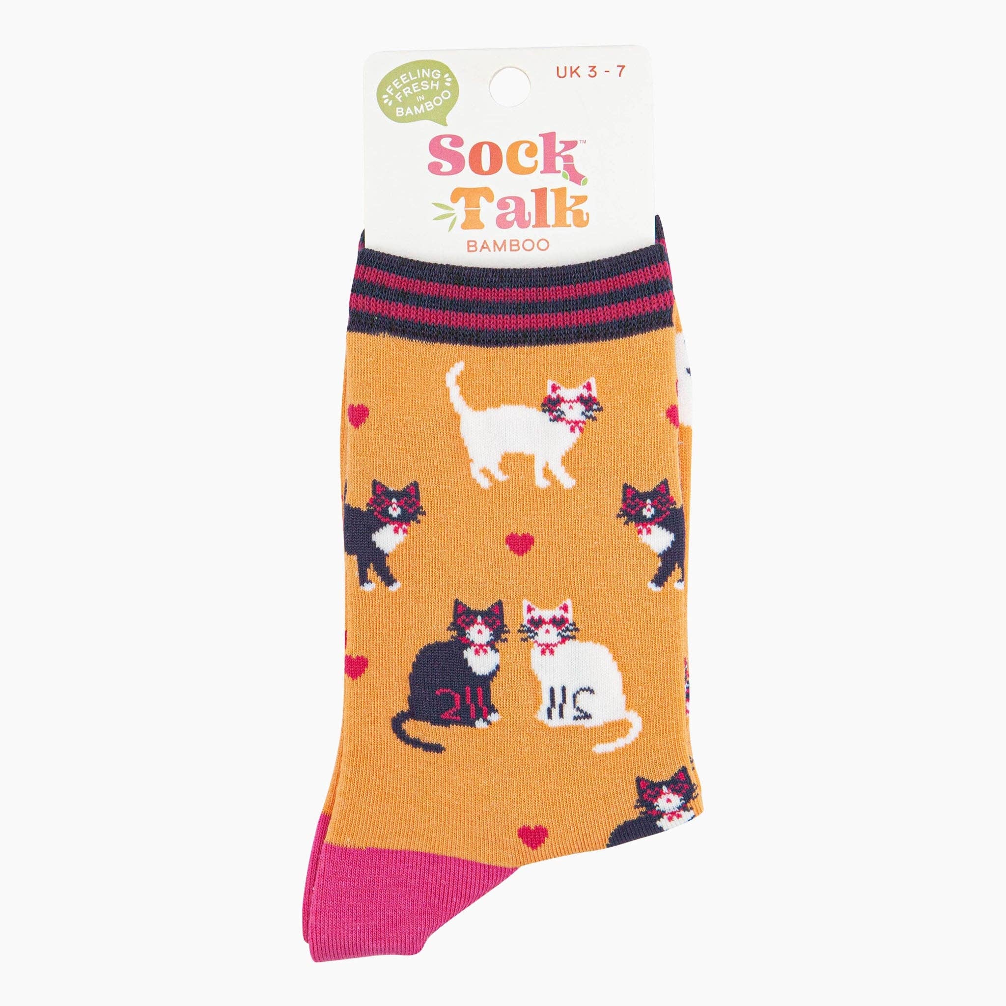 Sock Talk - Cats in Love Bamboo Socks in Orange