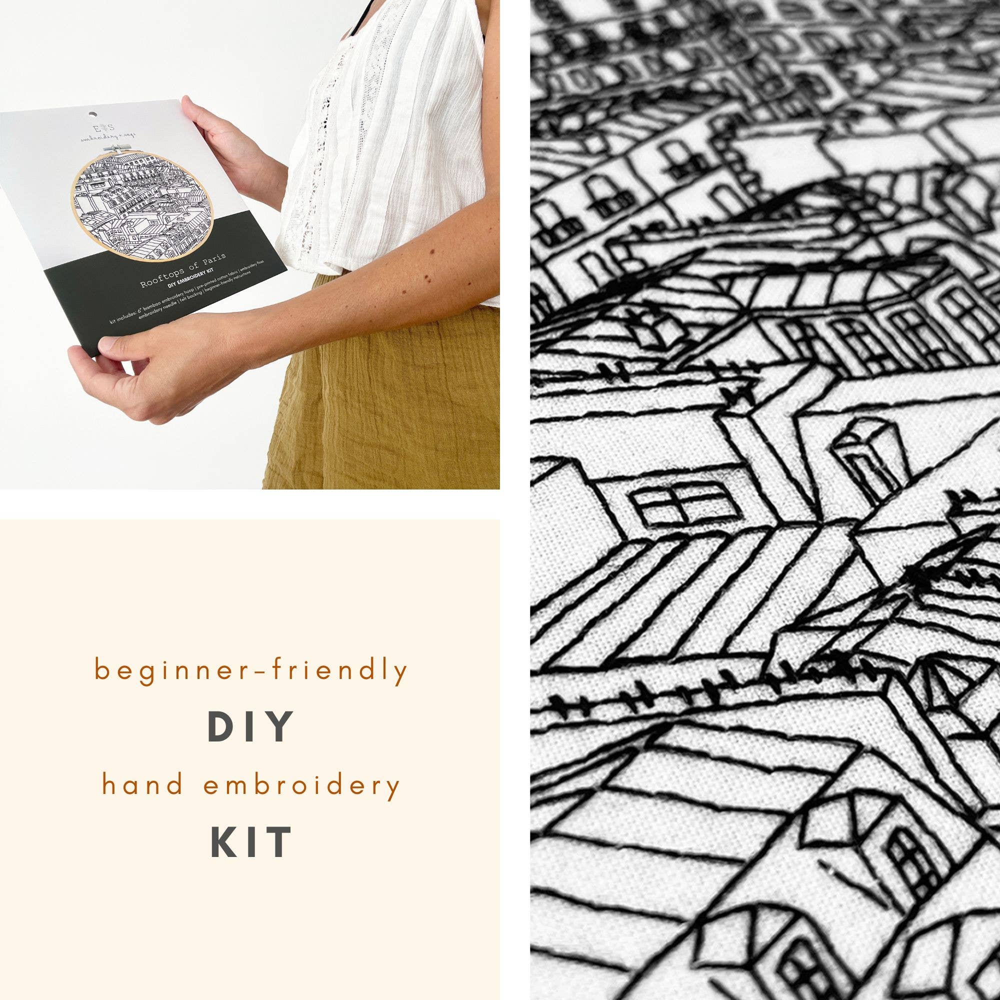 Embroidery and Sage - Rooftops of Paris, France - full embroidery kit