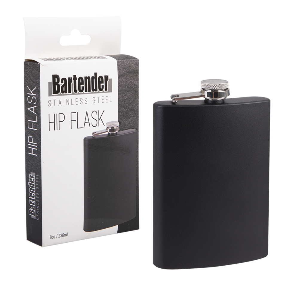 BARTENDER STAINLESS STEEL HIP FLASK 8OZ/236ML - MATTE BLACK