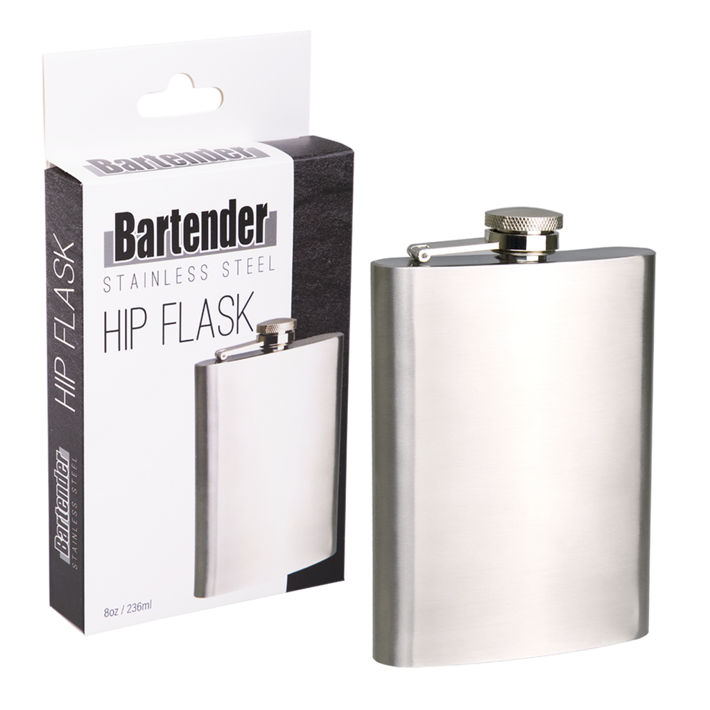 BARTENDER STAINLESS STEEL HIP FLASK 8OZ/236ML - SATIN