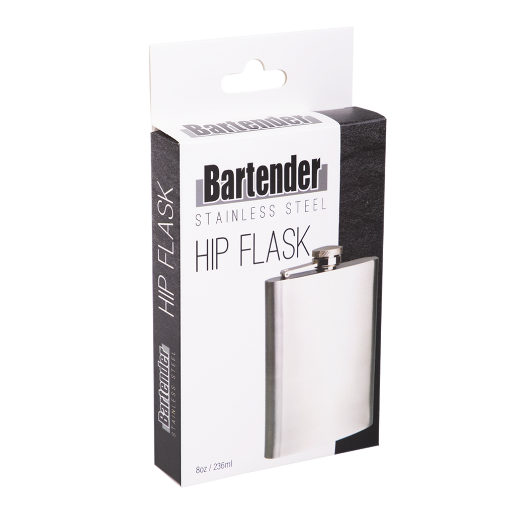 BARTENDER STAINLESS STEEL HIP FLASK 8OZ/236ML - SATIN