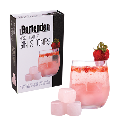 BARTENDER ROSE QUARTZ GIN STONES SET 6 W/ BAG