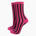 Sock Talk - Women's Glitter Socks - Hot Pink/Black, Stripes
