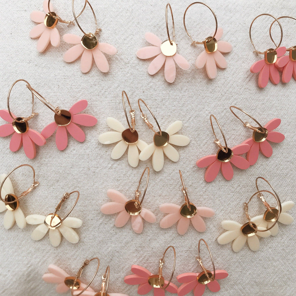 Foxie Collective - Jumbo Daisy Hoop Earrings | Pale Pink + Gold
