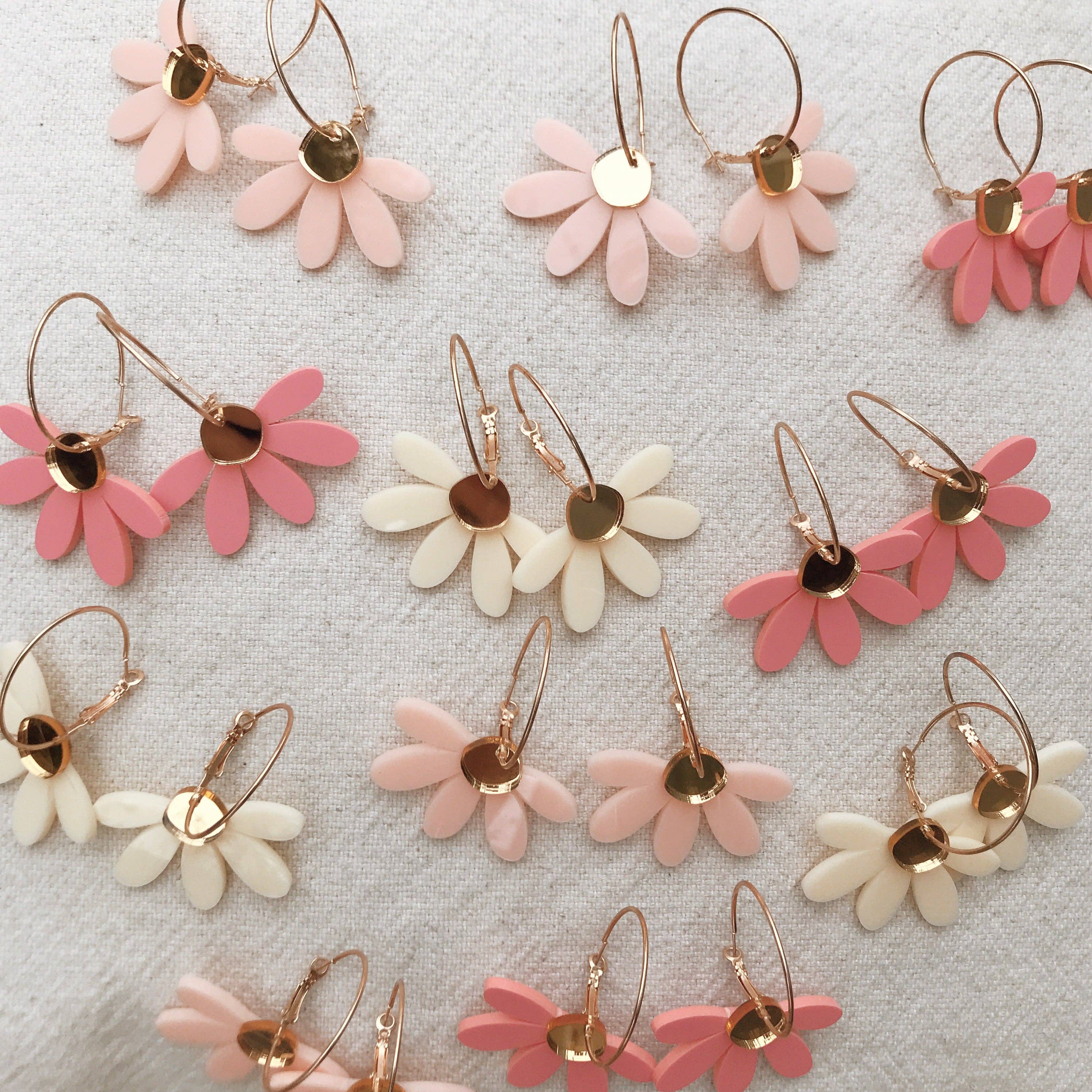 Foxie Collective - Jumbo Daisy Hoop Earrings | Pale Pink + Gold