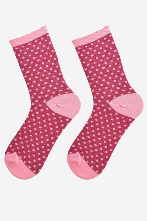 Sock Talk - Women's Glitter Socks - Berry/Pink, Small Polka Dot