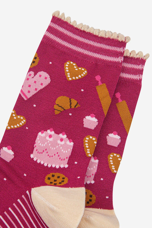 Sock Talk - Women's Bamboo Socks - Raspberry/Light Pink, Baking