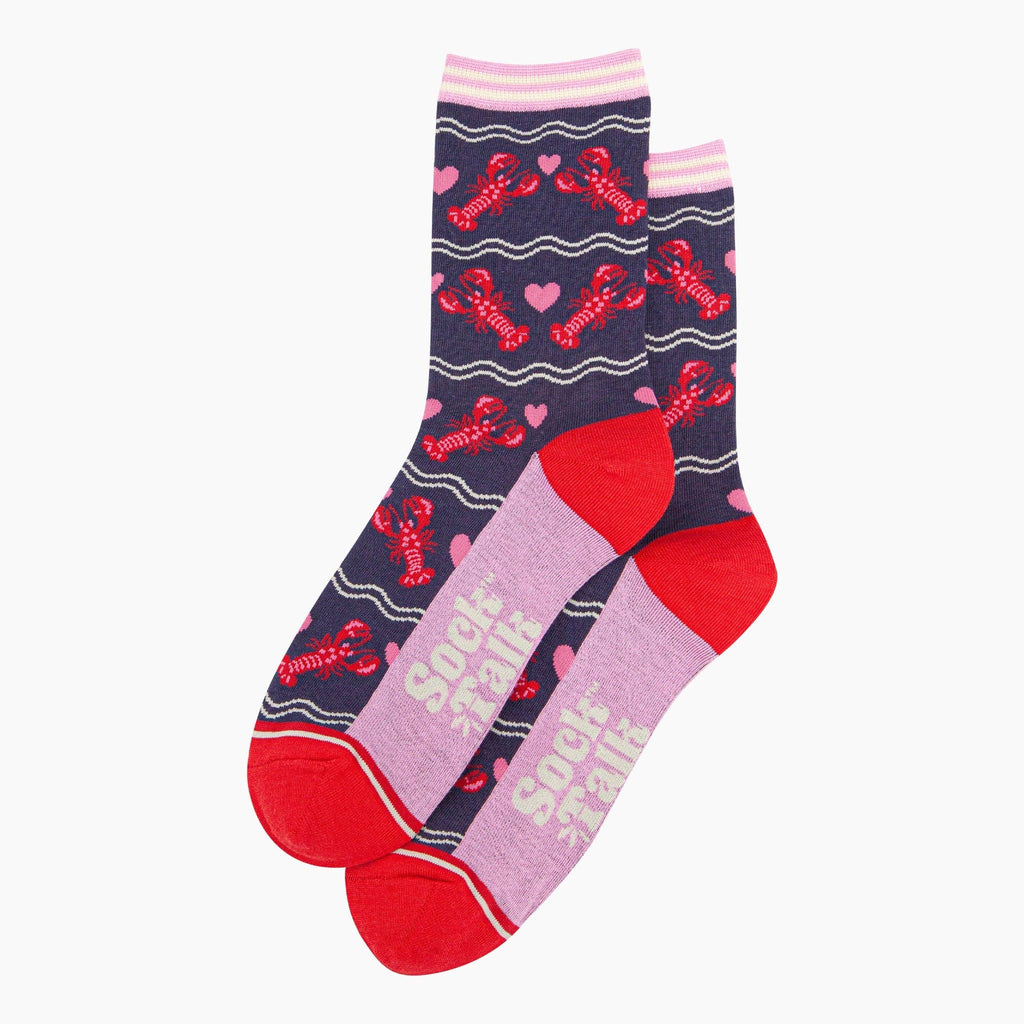 Sock Talk - Lobsters Love Hearts Bamboo Socks in Navy Blue