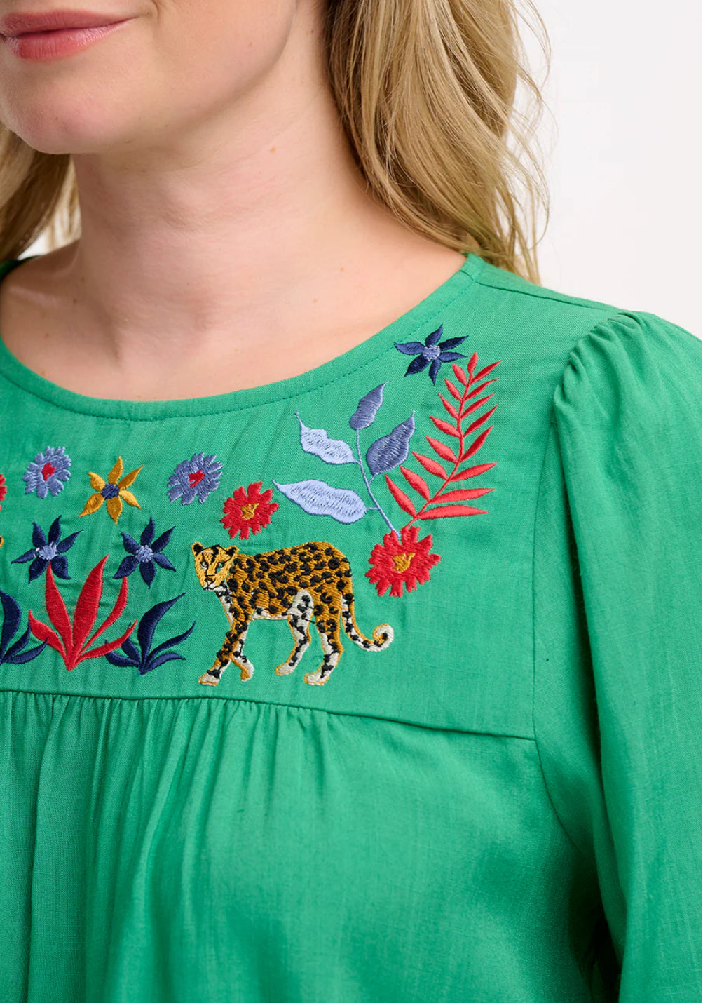 Hyma Top - Green, Leopard Floral