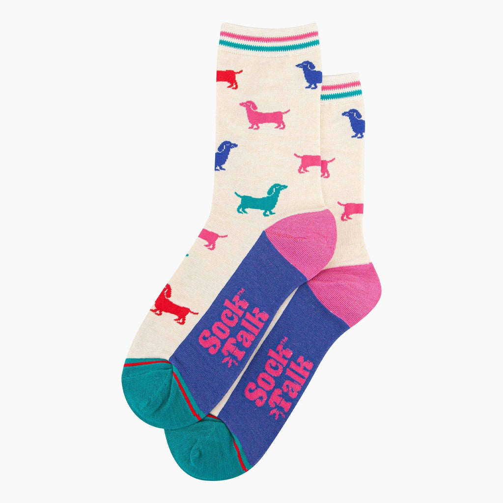 Sock Talk - Sausage Dog Bamboo Socks in Cream/Multi