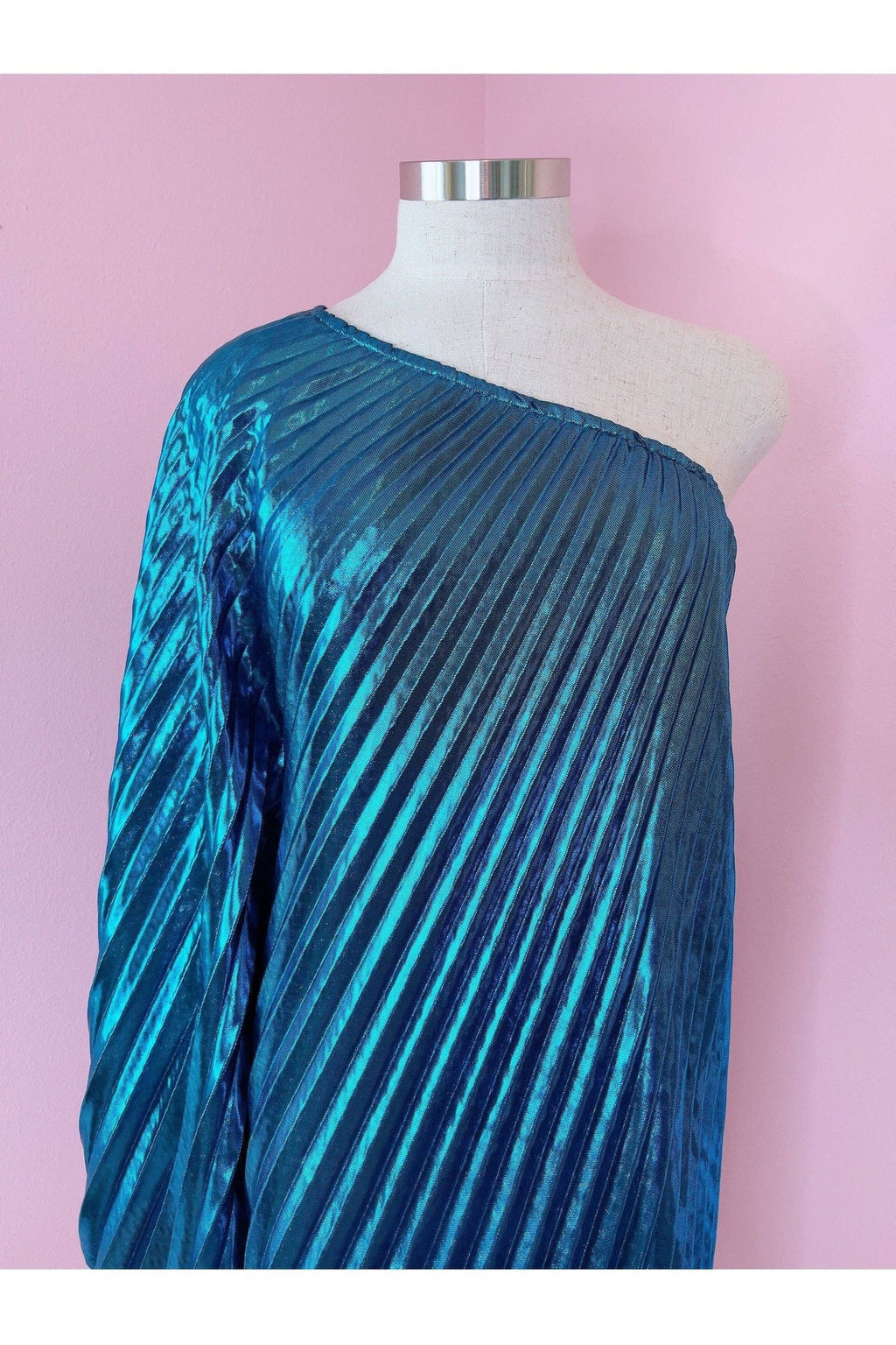 Audrey K Fashions - Blue Metallic Vibrant One Shoulder Designer Summer Dress