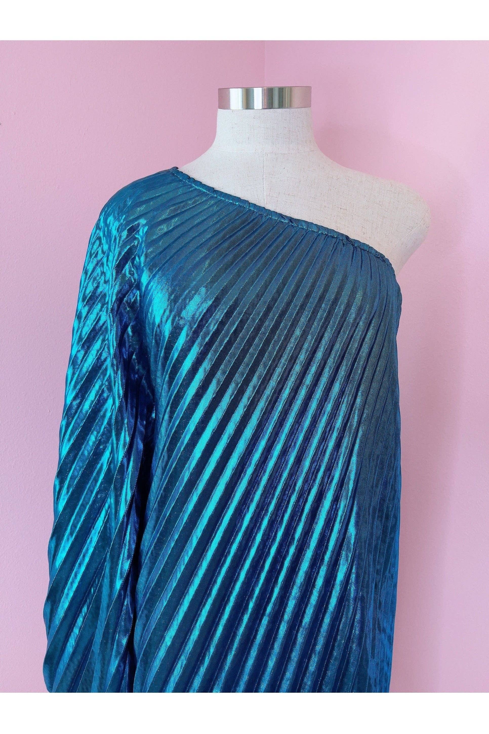 Audrey K Fashions - Blue Metallic Vibrant One Shoulder Designer Summer Dress