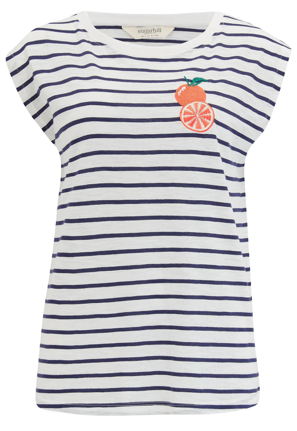 Chrissy Relaxed Tank T-Shirt - Off-White/Navy, Fruity Orange