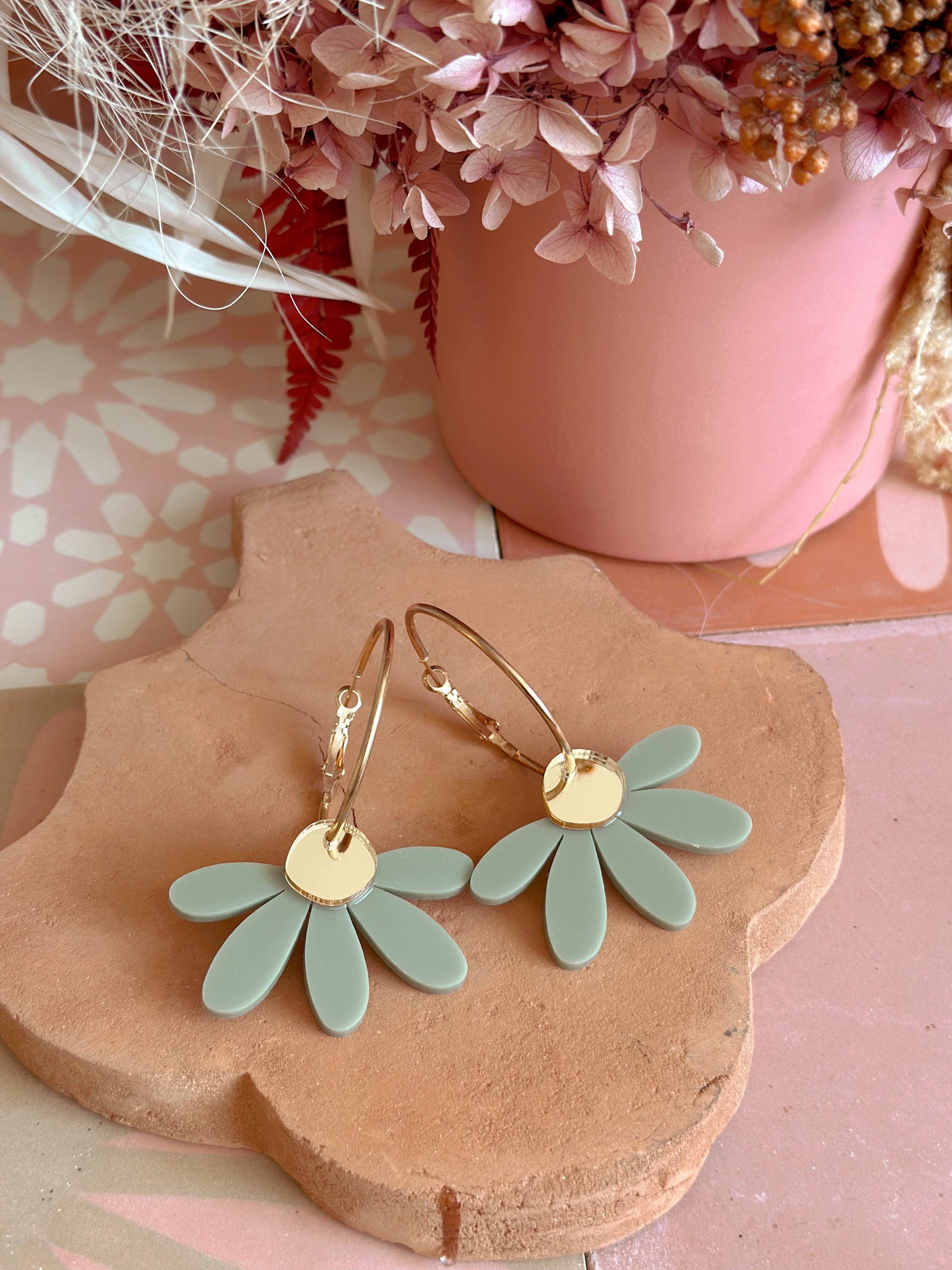 Foxie Collective - Jumbo Daisy Hoop Earrings | Sage + Gold