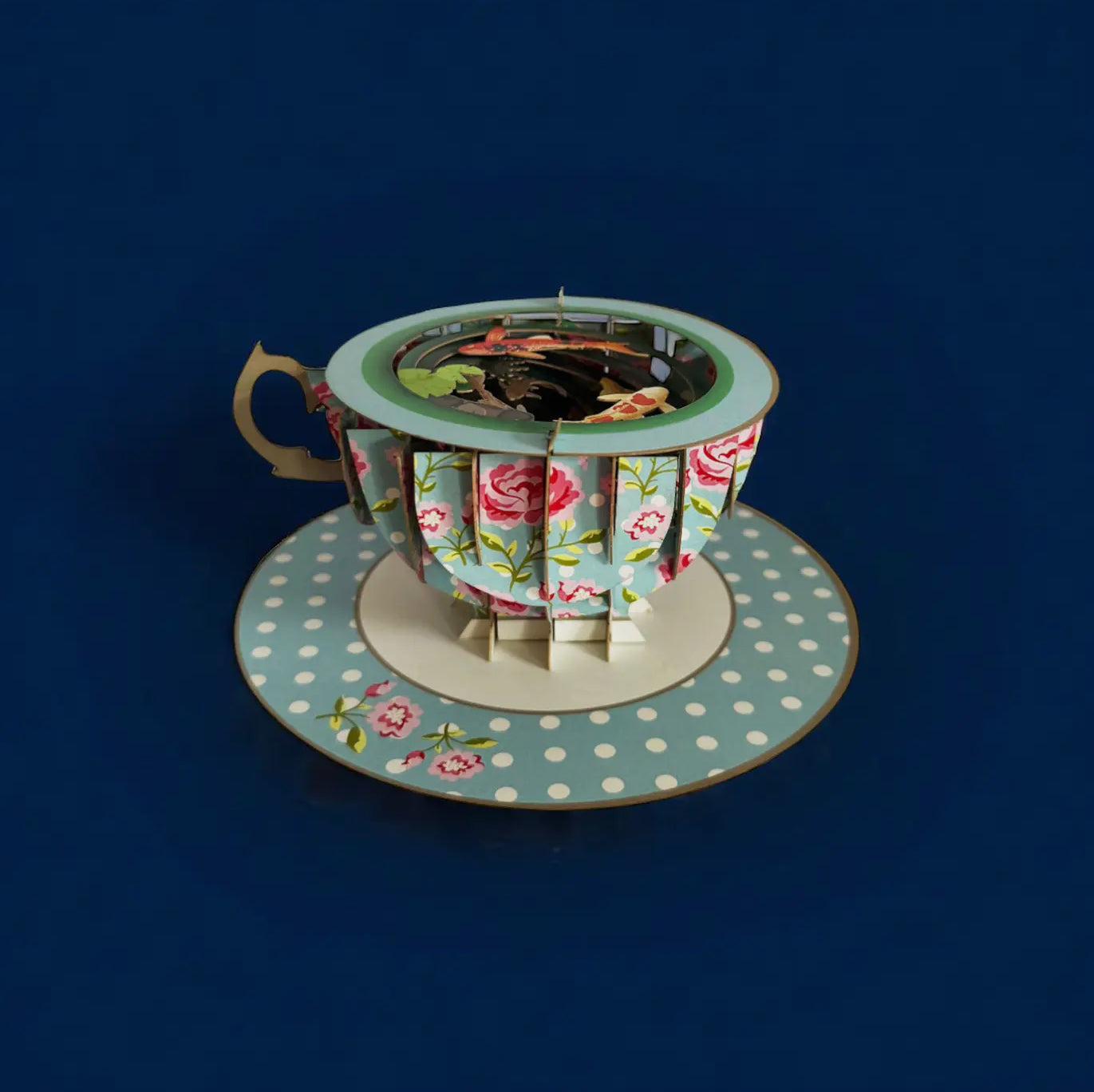 Alljoy Design - A cup of tea pop up card - KOI fishes