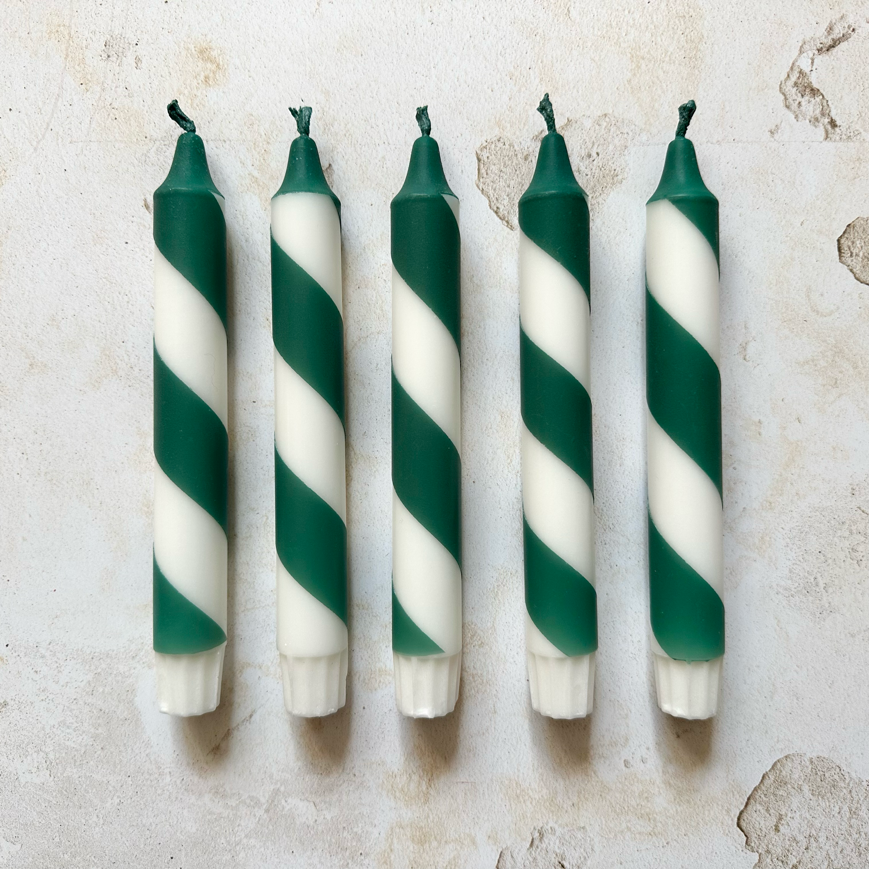Florrie and Wren - Forest Green & White Candy Cane Stripe Hand Dipped Candles