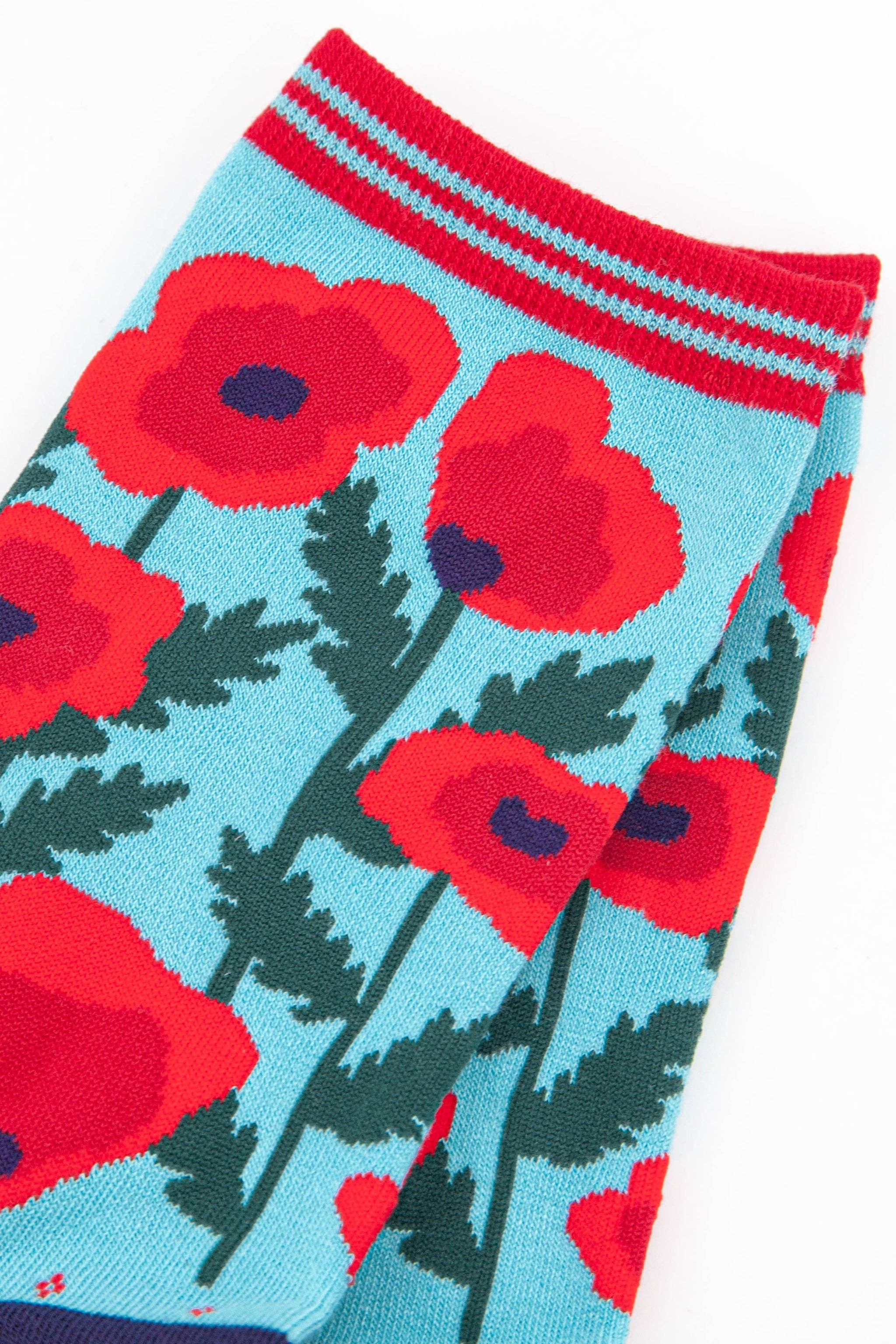 Sock Talk - Women's Bamboo Socks - Blue/Red, Poppy