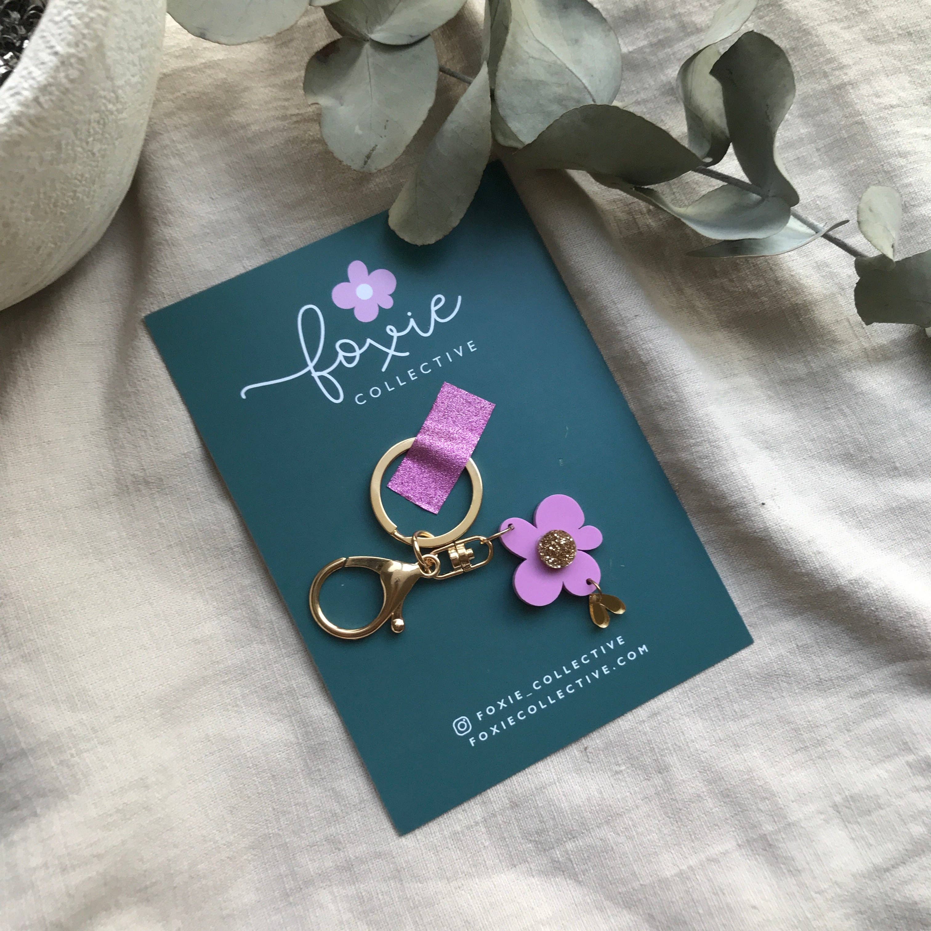 Foxie Collective - Flower Keyring | Lilac + Gold glitter