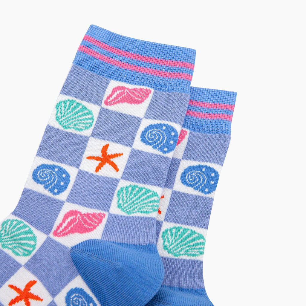 Sock Talk - Seashell Checkerboard Bamboo Socks in Blue