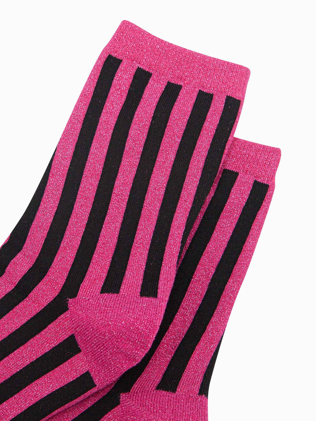 Sock Talk - Women's Glitter Socks - Hot Pink/Black, Stripes