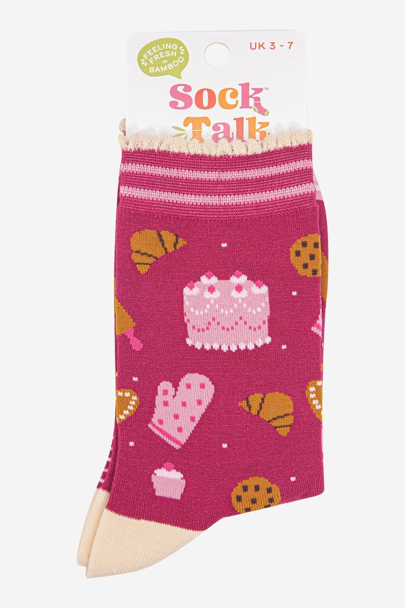 Sock Talk - Women's Bamboo Socks - Raspberry/Light Pink, Baking