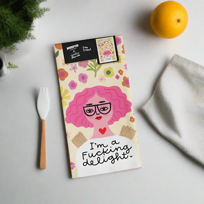 Disrupted Industries - I'm a Fucking Delight Grumpy Angel Dish Towel