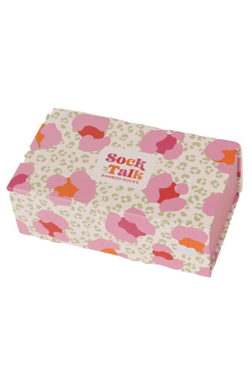 Sock Talk - Pink Green Leopard Print Sock Talk Gift Box (Box Only)