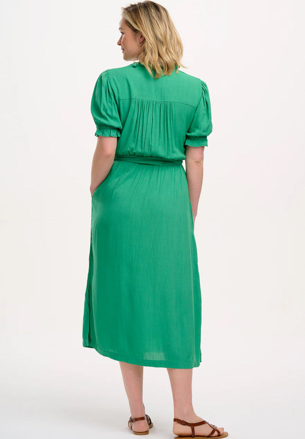 Carlota Midi Dress - Green, Folk Floral Embroidery