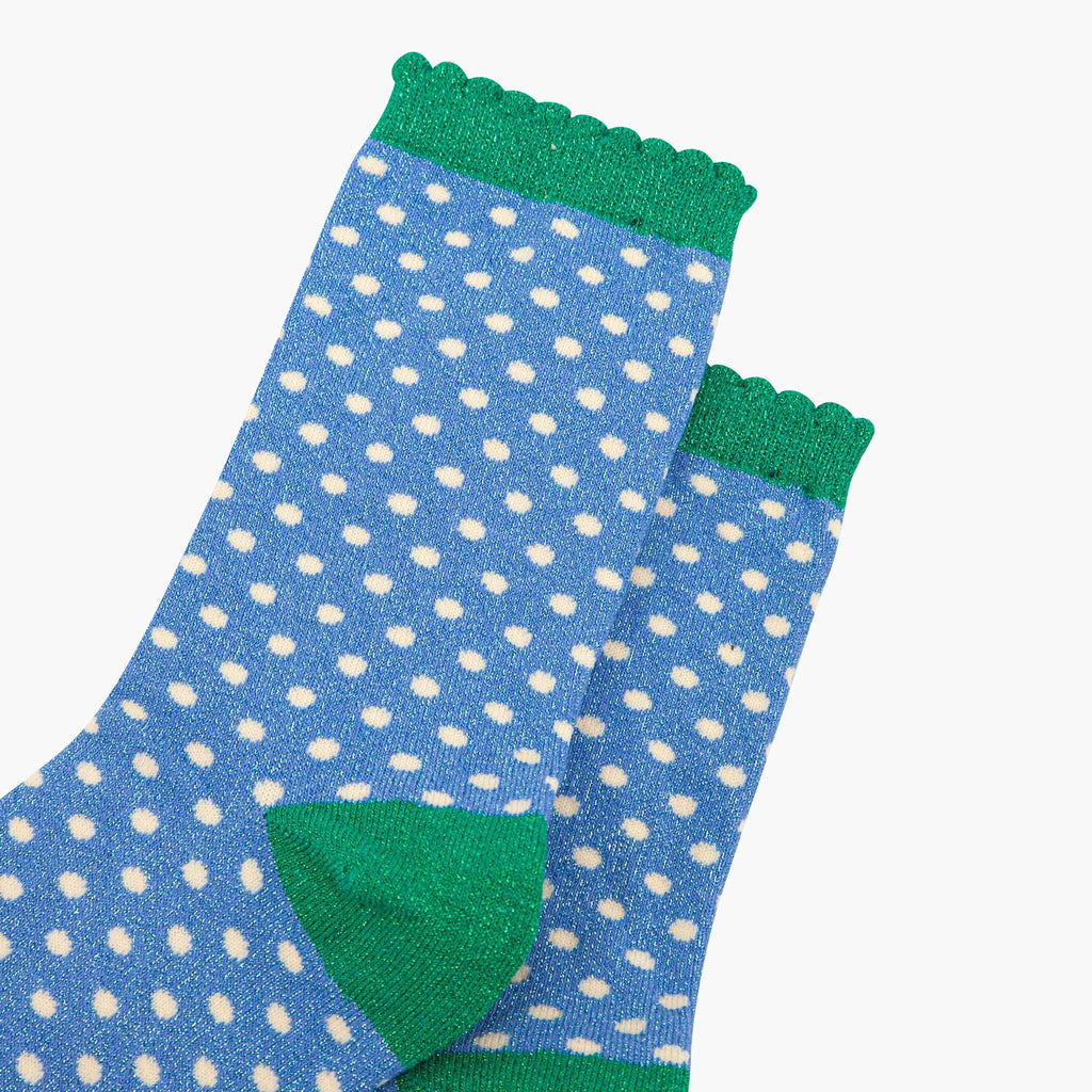 Sock Talk - Polka Dot Cotton Glitter Socks in Blue/Green