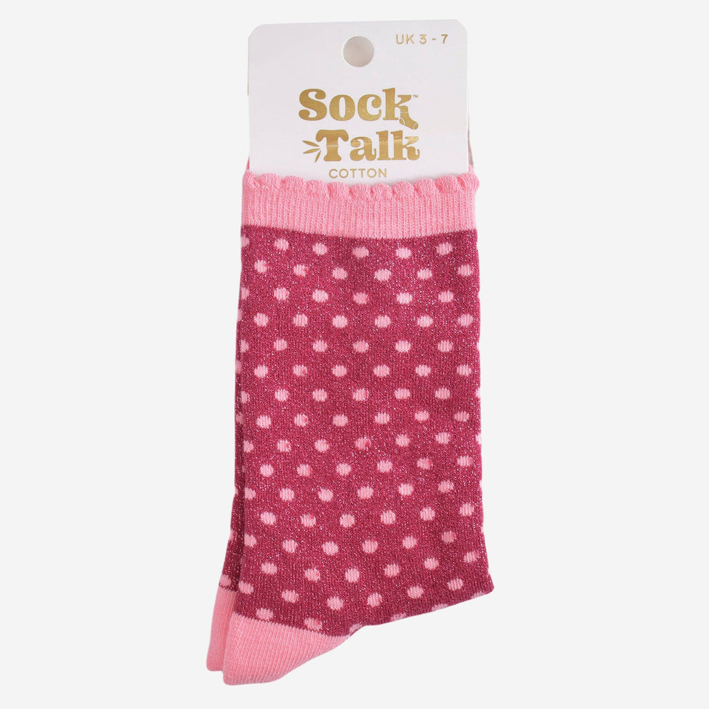Sock Talk - Women's Glitter Socks - Berry/Pink, Small Polka Dot