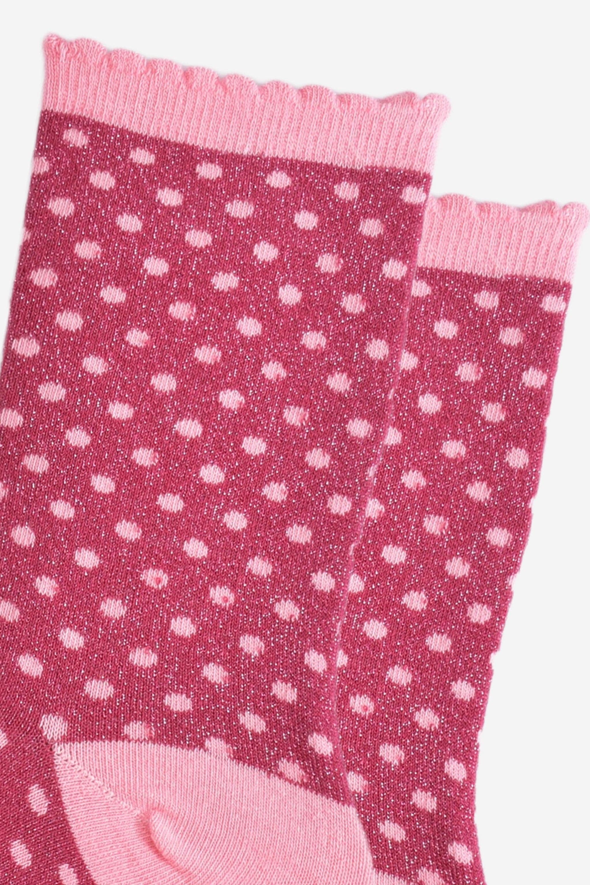 Sock Talk - Women's Glitter Socks - Berry/Pink, Small Polka Dot
