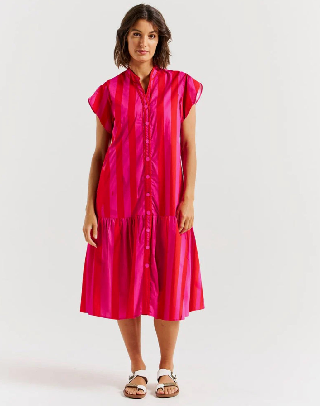 BETTY BASICS - MARI DRESS PINK/RED STRIPE - 0325-04
